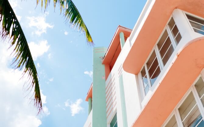 perspective shot on a beach house with palm fronds